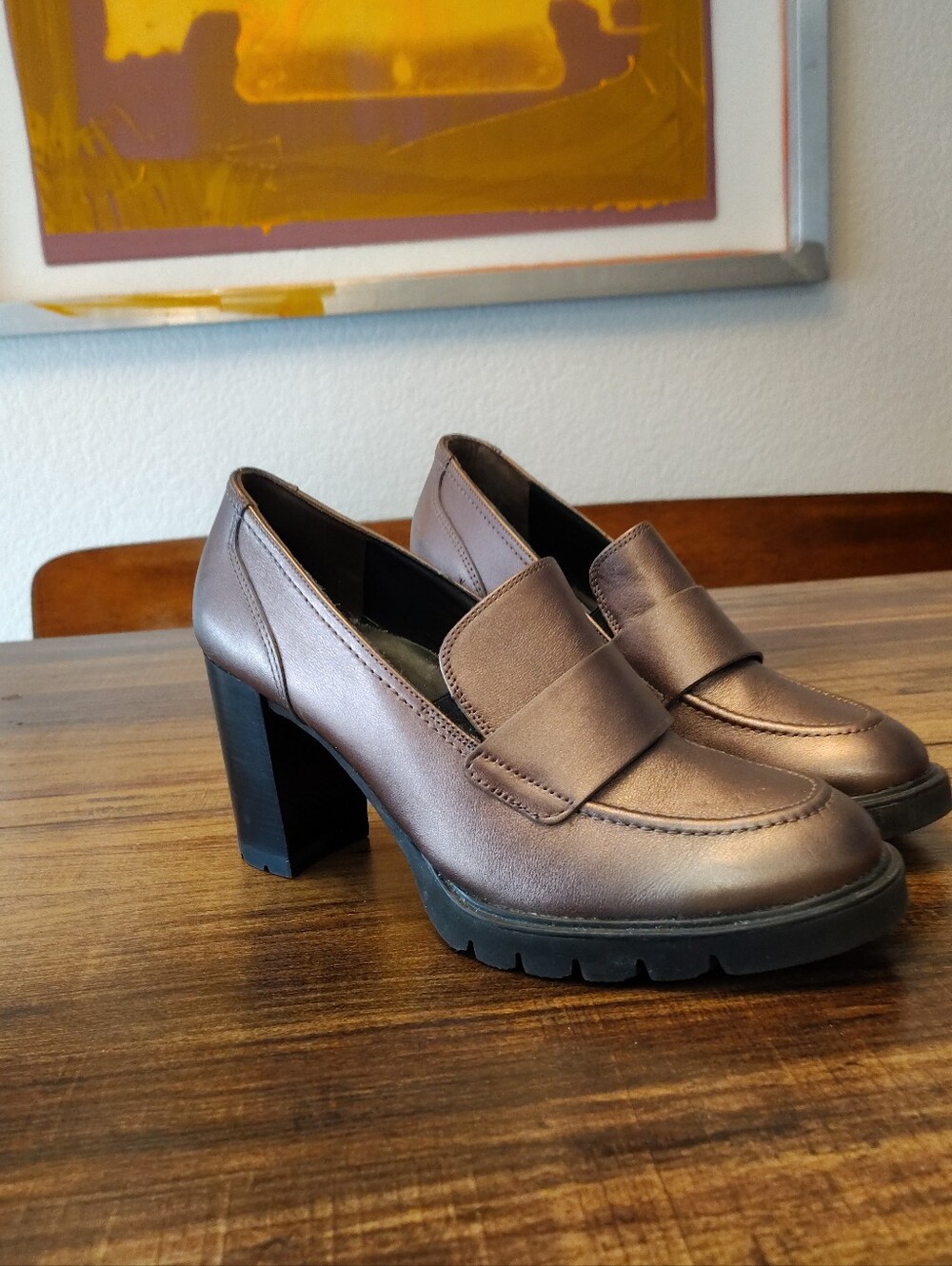 Paul Green Nina Loafer Heeled Pumps 6.5 US 9 9.5 Grunge Metallic Leather
